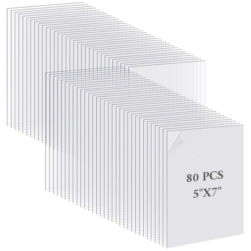 AojSup 80 Pack Clear Acrylic Sheets 5 x 7 inch 1 mm Thick Acrylic Panel for Picture Frame Glass Replacement, Art Crafts Projects, Painting, Wedding Festival Party Office - Image 1